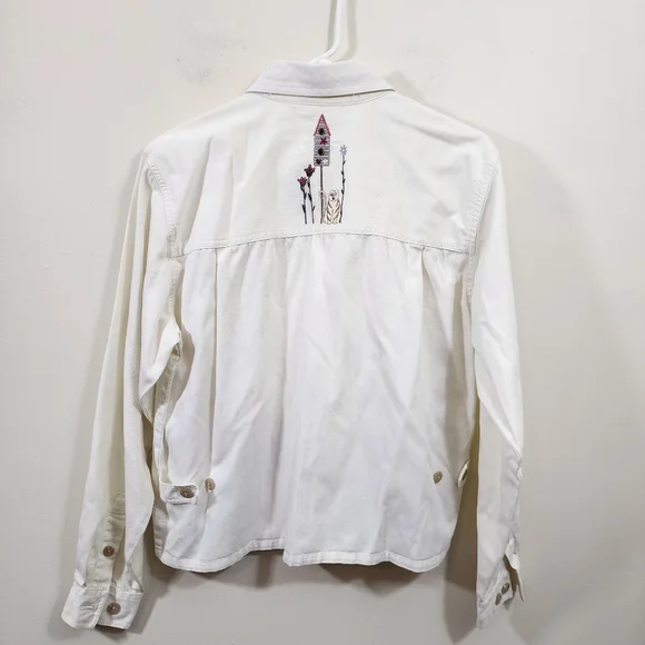 Vintage Christopher & Banks embroidered cat & birds button front shirt jacket XL - Picture 3 of 9
